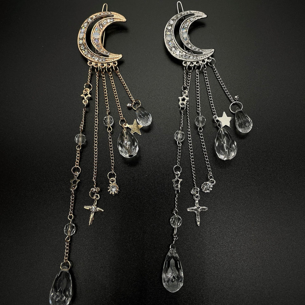Diamond Studded Moon Tassel Five-pointed Star Pendant Side Clip