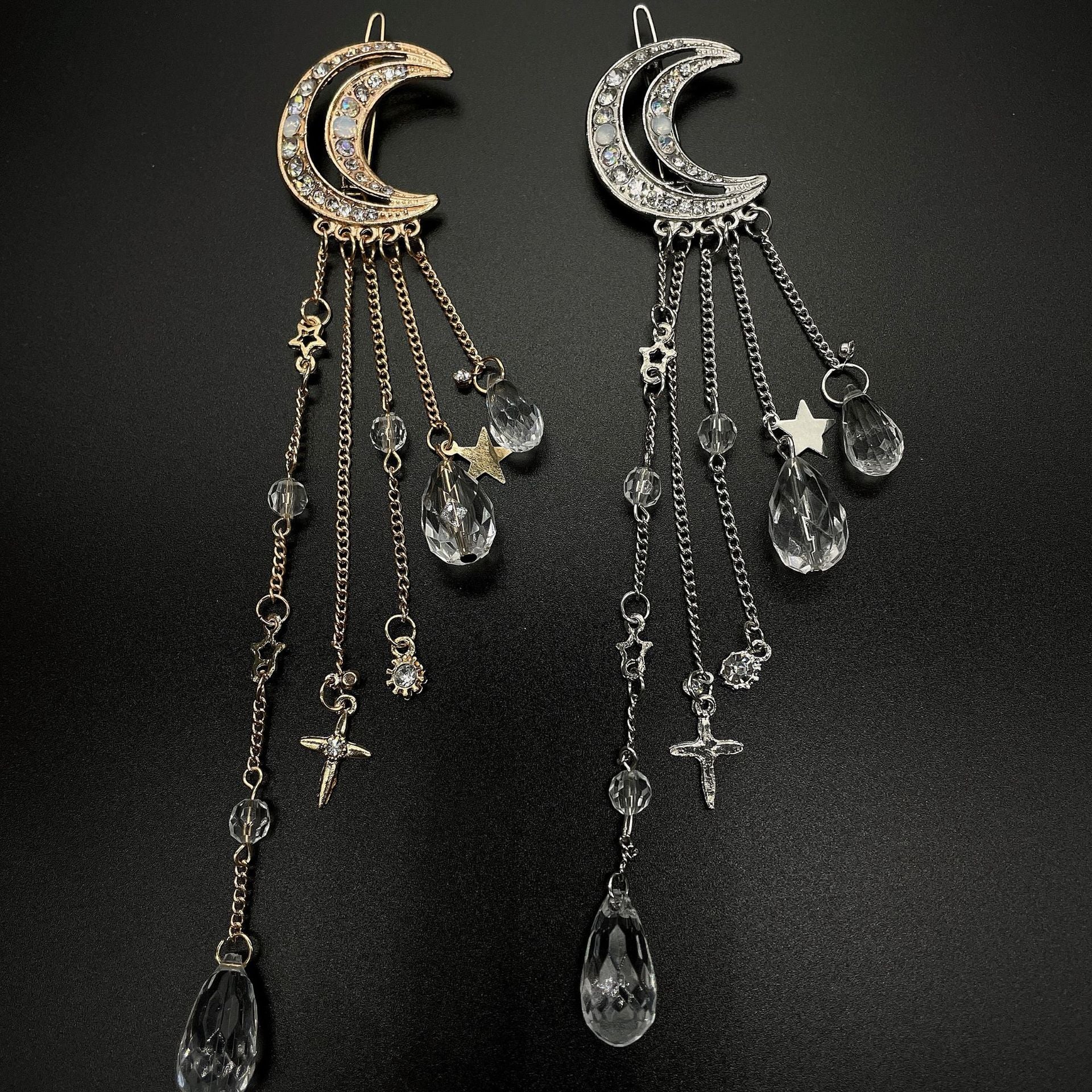 Diamond Studded Moon Tassel Five-pointed Star Pendant Side Clip