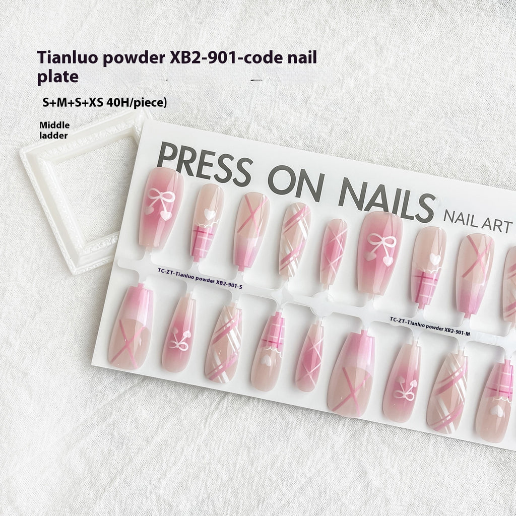 Press On Nails Dopamine Sweet Cool Butterfly Dark French Fake Nail Tip