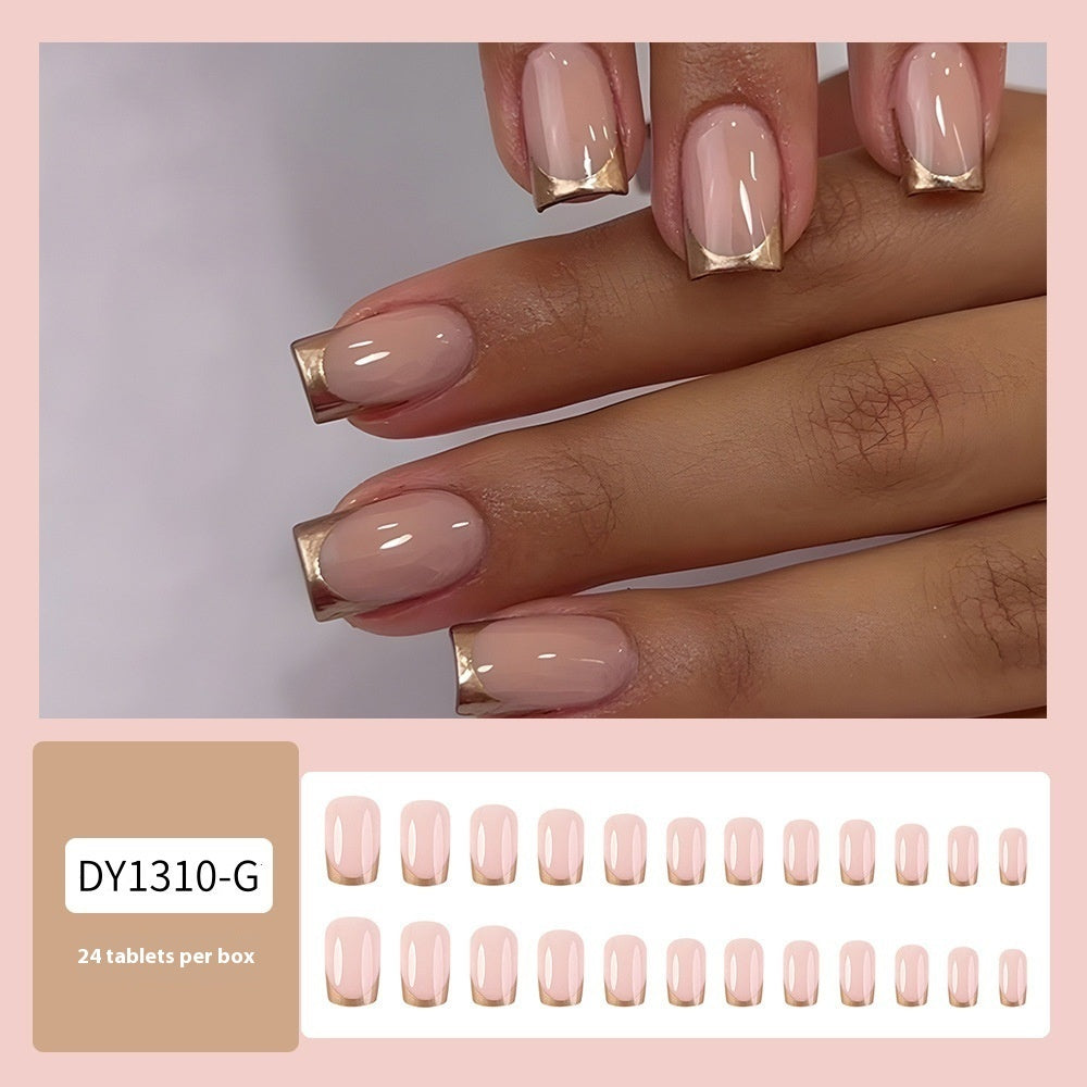 Simple Golden Trim French Nail Tips Wearable Fake Nail Patch Nails