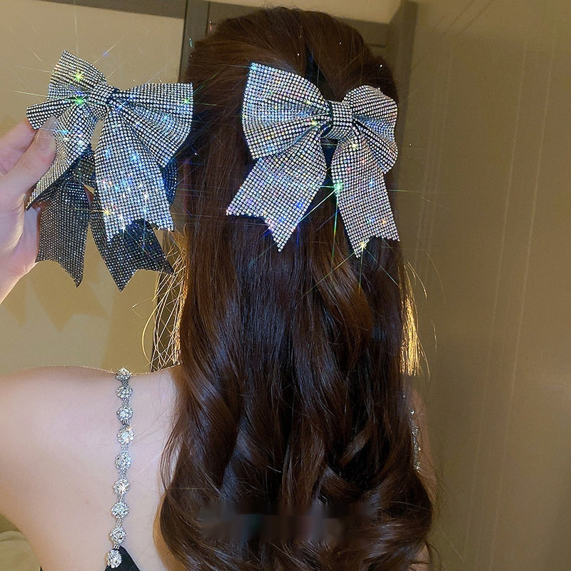 Super Fairy Full Diamond Bow Spring Clip Hairpin