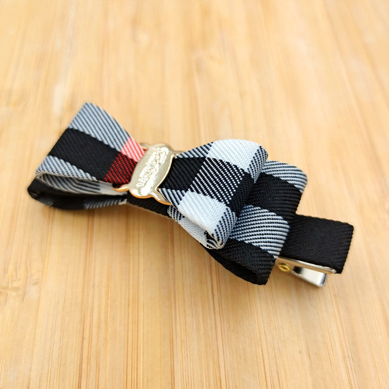 Fabric Plaid Shark Clip Hairpin Bowknot Female
