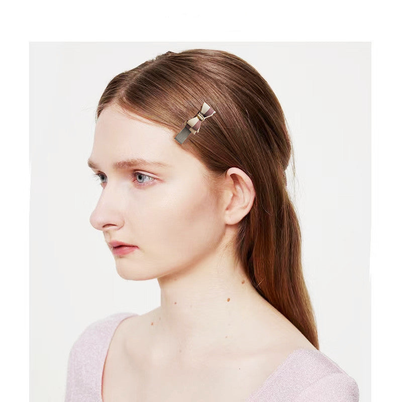 Fabric Plaid Shark Clip Hairpin Bowknot Female
