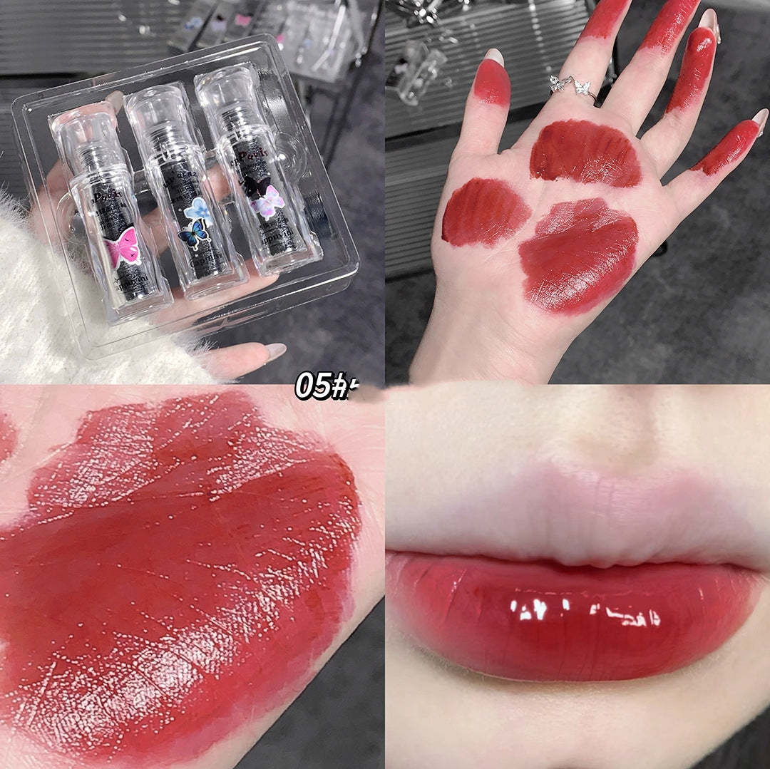 Cappuvini Three Per Package Suit Butterfly Cute Mirror Water Light Lip Lacquer Show