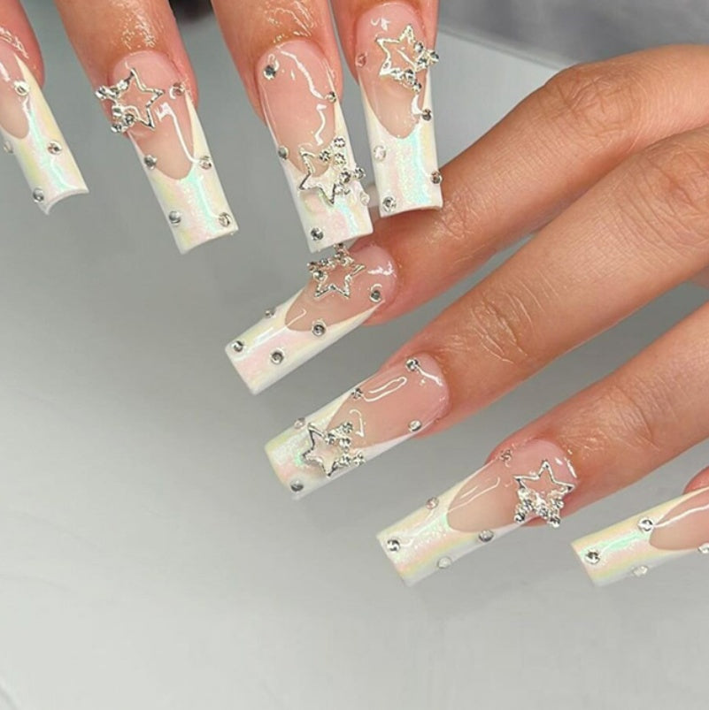 Wear Armor Long French Five-pointed Star Flash Diamond Nail Stickers Nail Tip