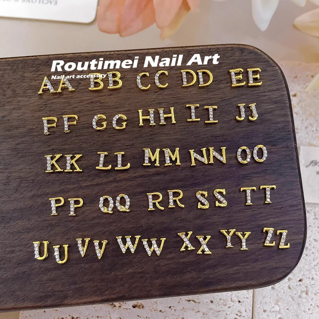 Routimie High-end Rhinestone-studded 26-letter Series Nail Art Accessories In A Versatile