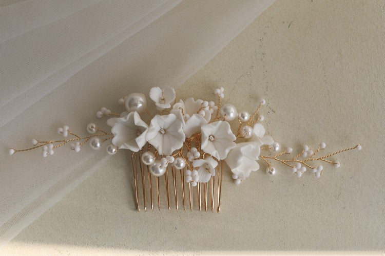 Ceramic Flower Hair Comb Bride Simplicity