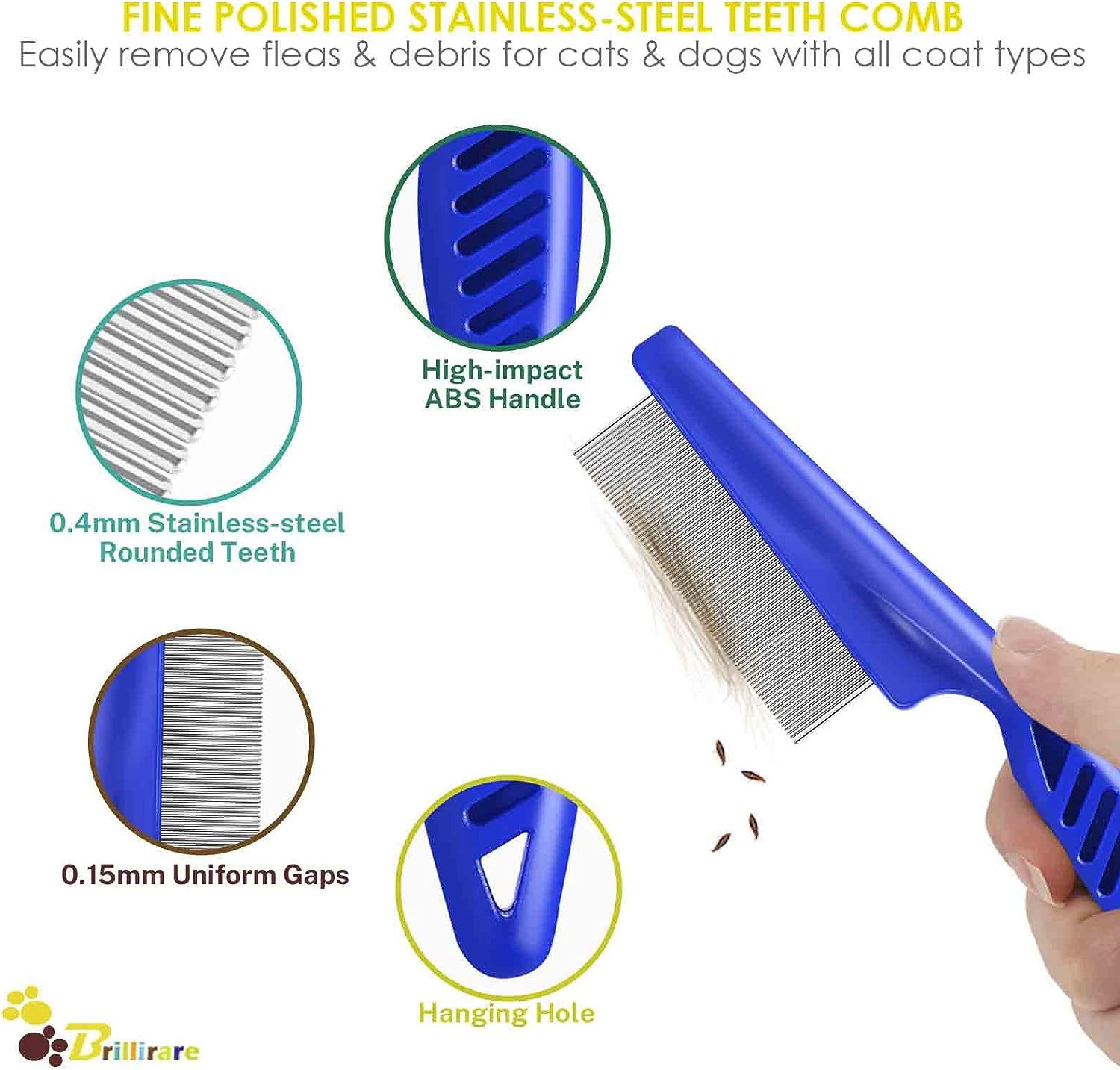 Stainless Steel Dense Gear Blue Pet Flea Comb 4-piece Set