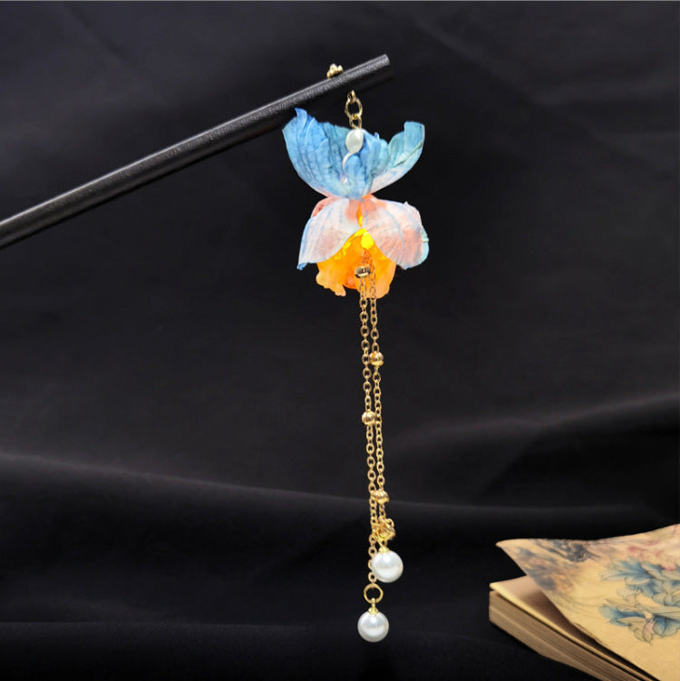 Ancient-style Tassel Hairpin Glowing Lantern Silk Flowers