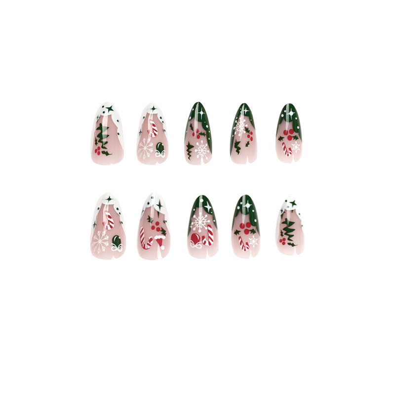 Christmas Style French White And Green Contrast Color Wear Nail Polish