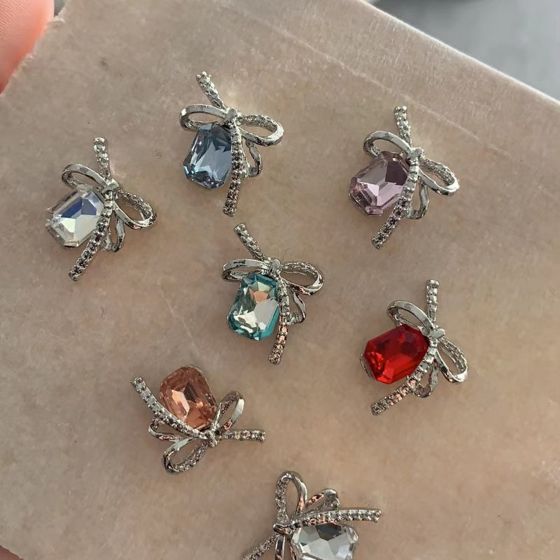 Bow-knot Colorful Square-stone Nail Art Accessories
