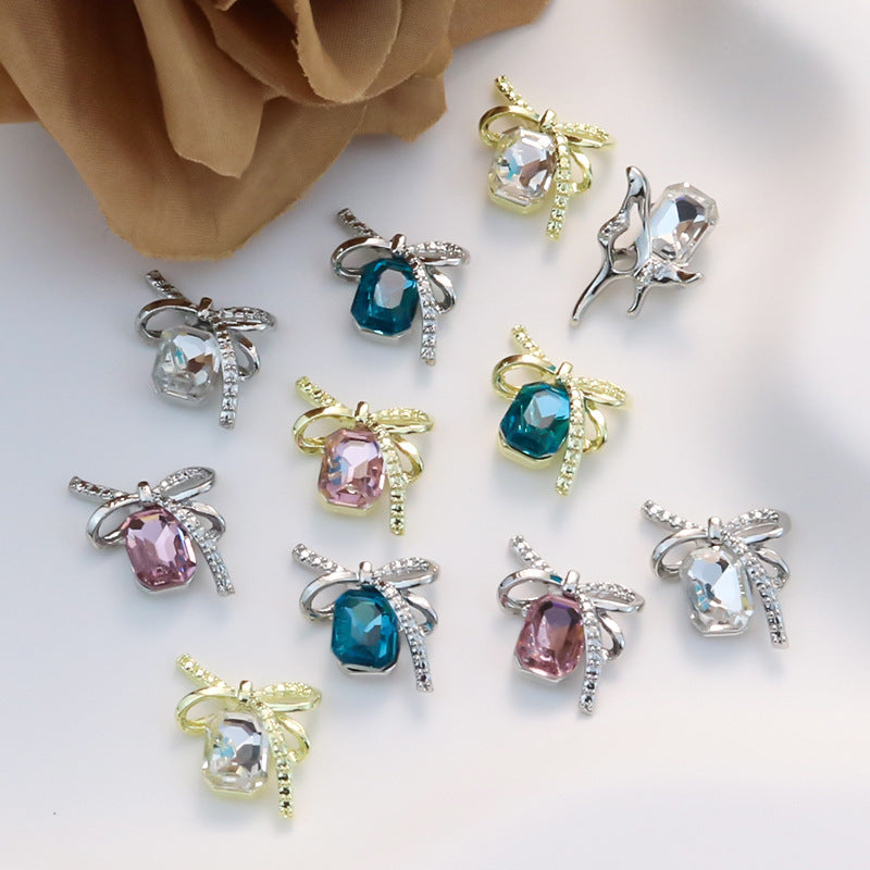 Bow-knot Colorful Square-stone Nail Art Accessories