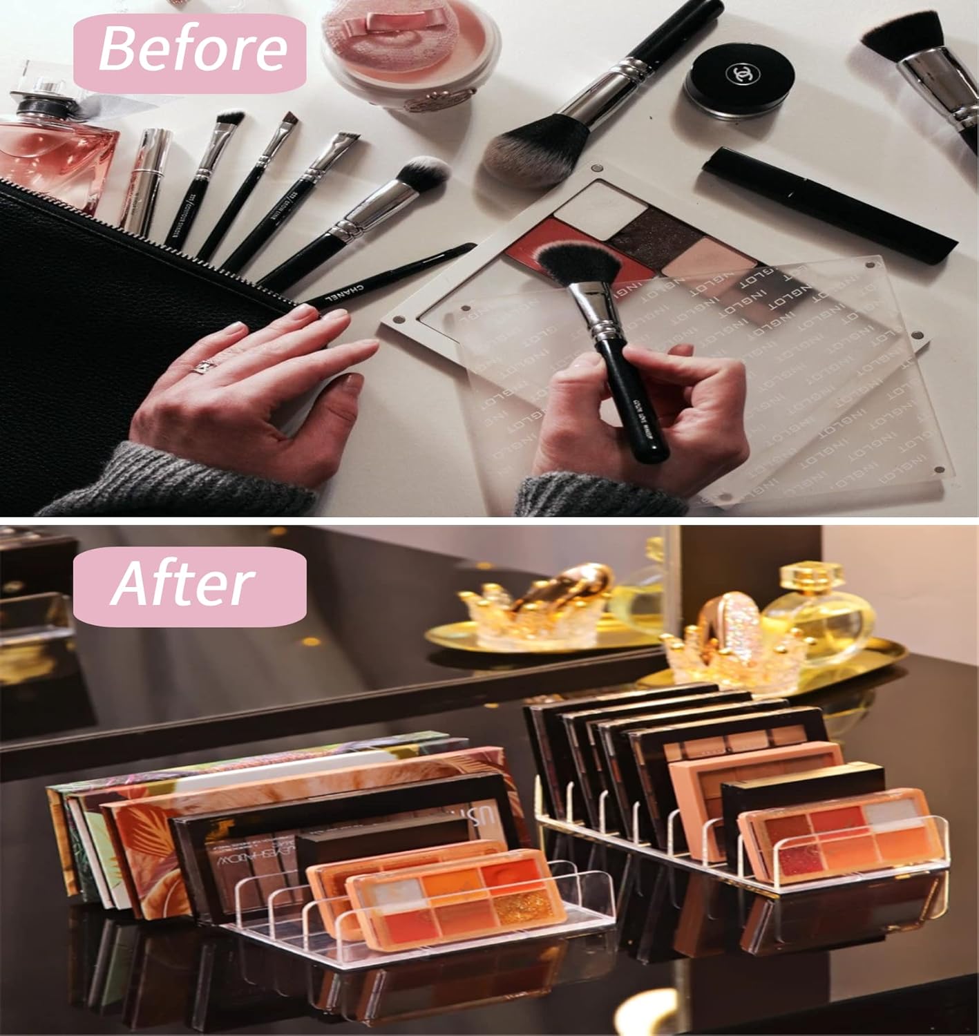 Beezan Acrylic Eyeshadow Palette Organizer - 7-Section Cosmetic Storage Box For Makeup, Sunglasses & Blush Kits 2 Sizes, Clear