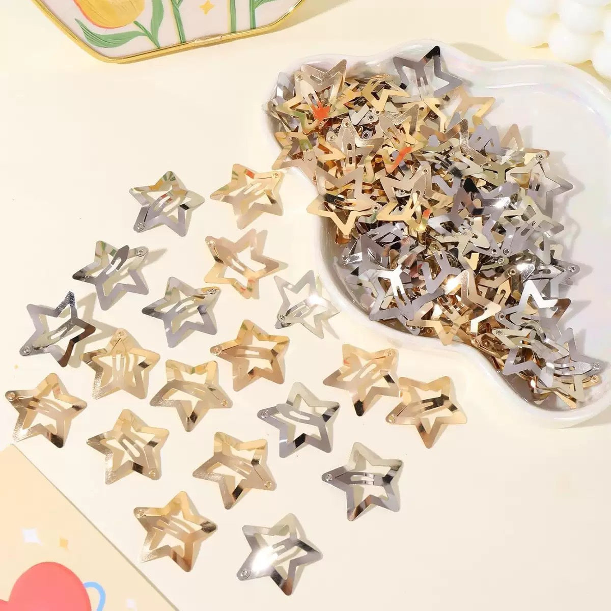 Golden Five-pointed Star Hair Clip Silver Side-swept Bangs For Women