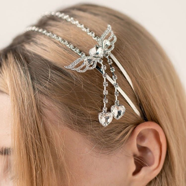 Fairy Elegant Princess Crystal Wings Love Tassel Headband Hair Accessories