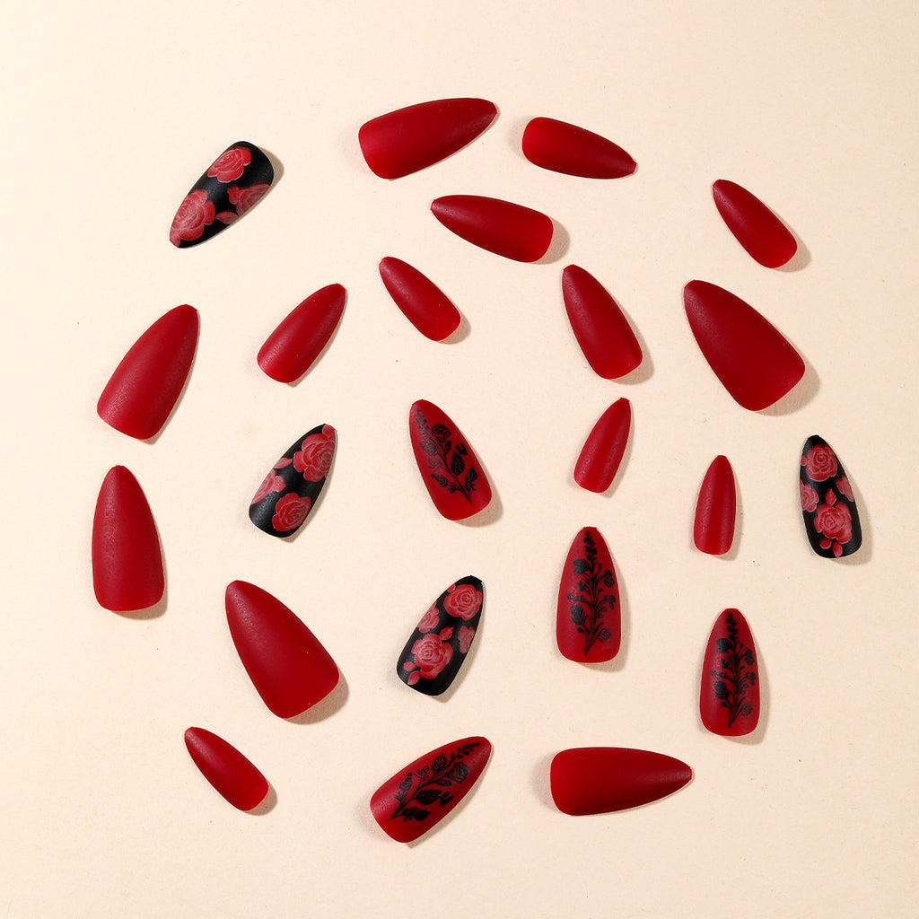Wine Red Rose Pattern Printing Nail Stickers
