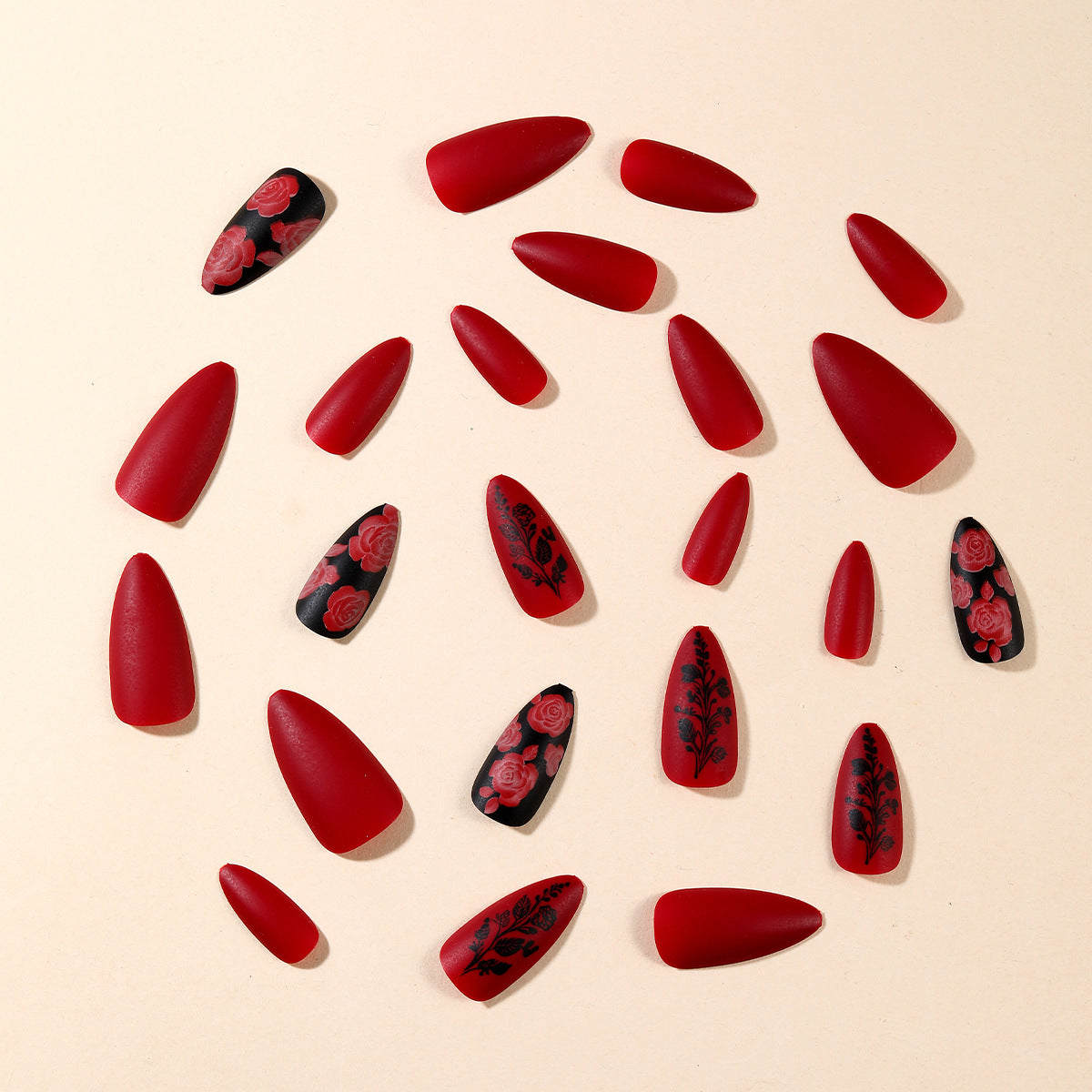 Wine Red Rose Pattern Printing Nail Stickers