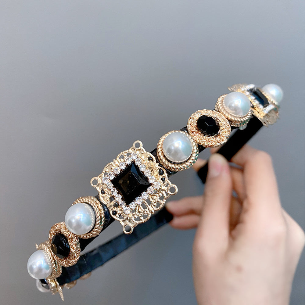 European And American Baroque Headband With Pearls And Diamonds