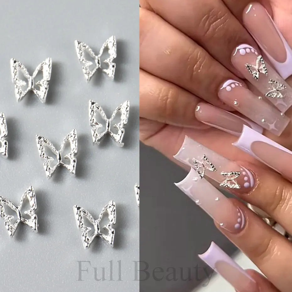 New 10 Gold Alloy Ornament Three-dimensional Metal Butterfly Nail Crystal Accessories