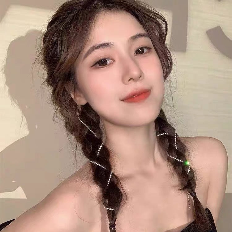 Women's Summer Rhinestone Tassel Braided Hair Chain With  Diamond Chain Hairpin