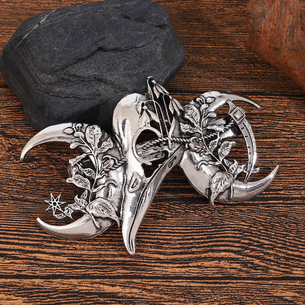 Retro Viking Leaf Moon Raven Hammer Hairpin
