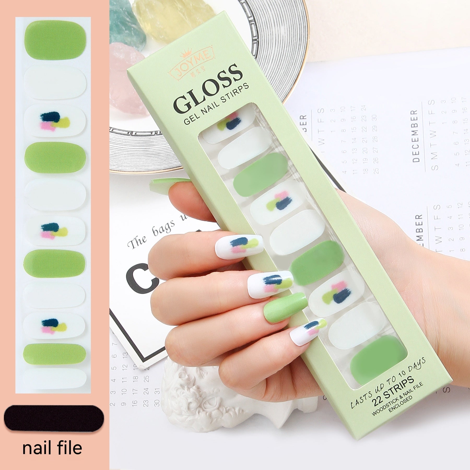Joyme Gloss Waterproof Baking-free Summer New Nail Beauty Stickers 22 Fingers