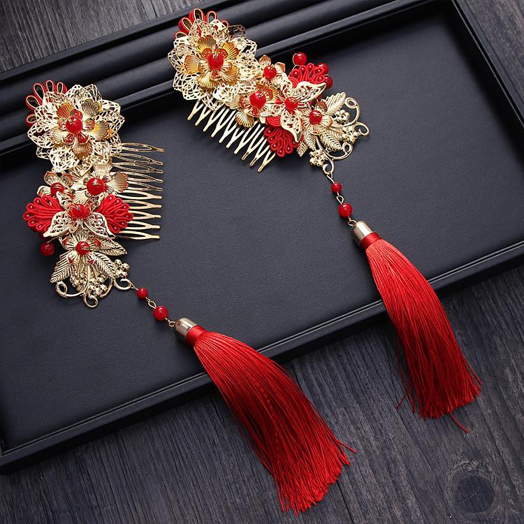 Costume Wedding Chinese Bride Red Tassel Hair Accessories