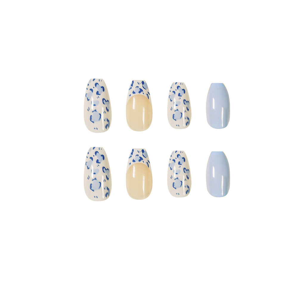 Cream White Baby Blue Short Ballet Fake Nail Patch