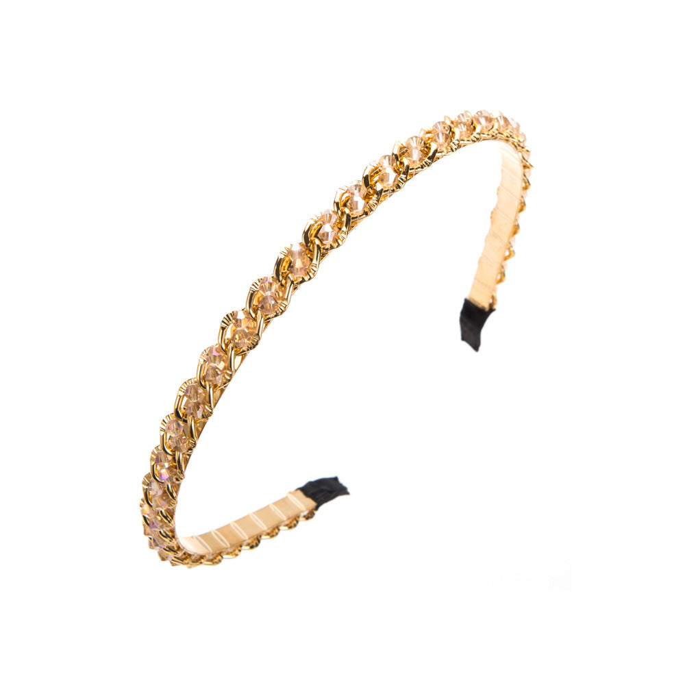 Retro Metal Korean Crystal Chain Winding Headband