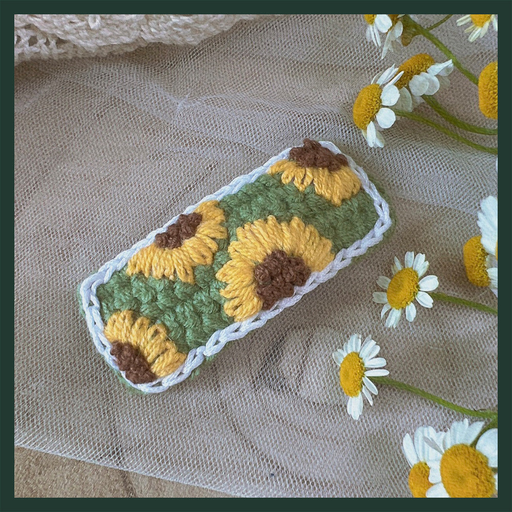 Hand Crocheted Yarn Weaving Vintage Embroidery Barrette