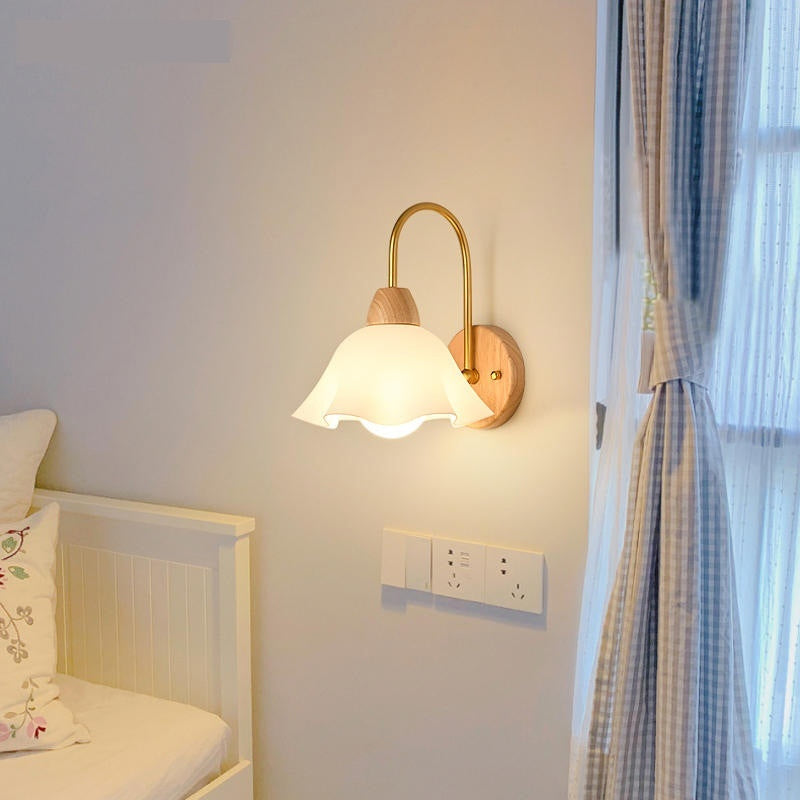 Bedroom Bedside Lamp Nordic Log Cream Style