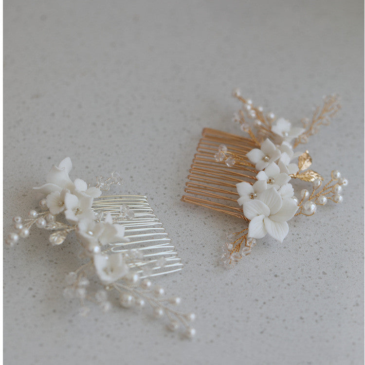 Hard Porcelain Floral Bridal Hair Comb