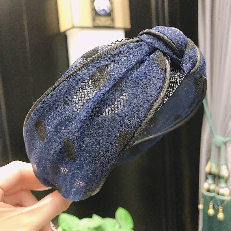 New Fabric Polka Dot Floral Lace Mesh Headband