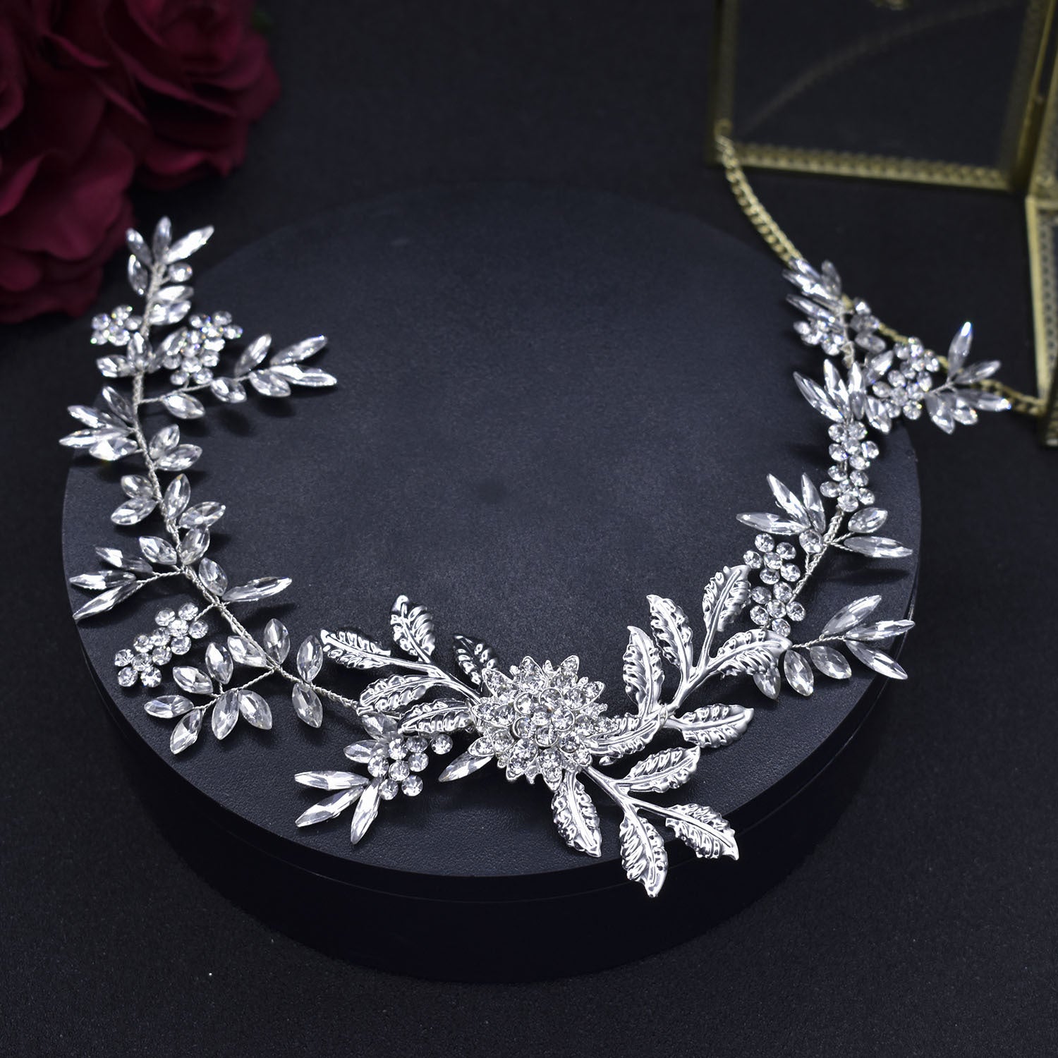 Alloy Leaf Rhinestone Handmade Headband Ladies