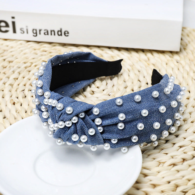 Ladies Playful Denim Nail Pearl Headband