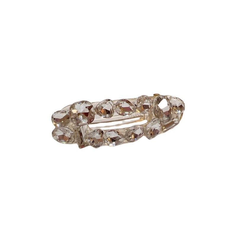 Shiny White Crystal Barrettes Bang Side Clip