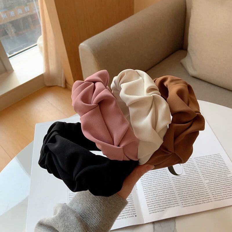 Women's Temperament Pleated Wide Brim Solid Color Headband