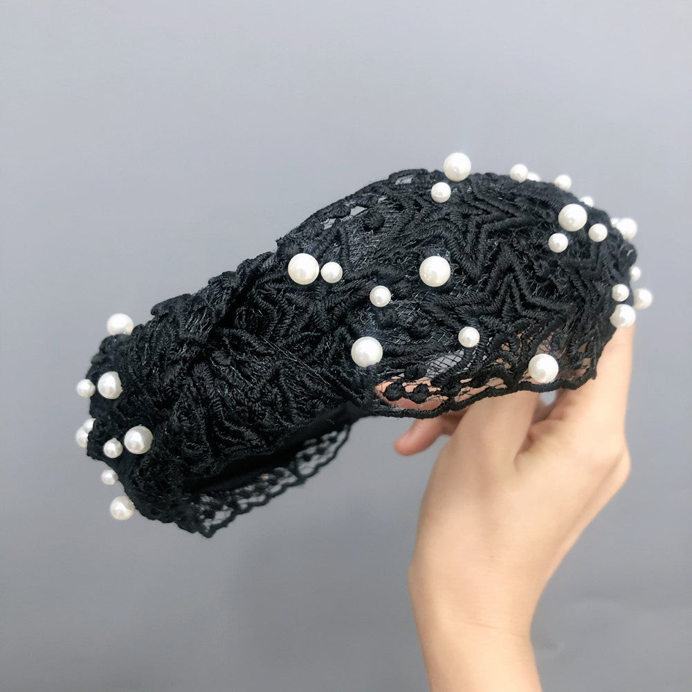 Ladies Buckle Pearl Lace Knotted Headband