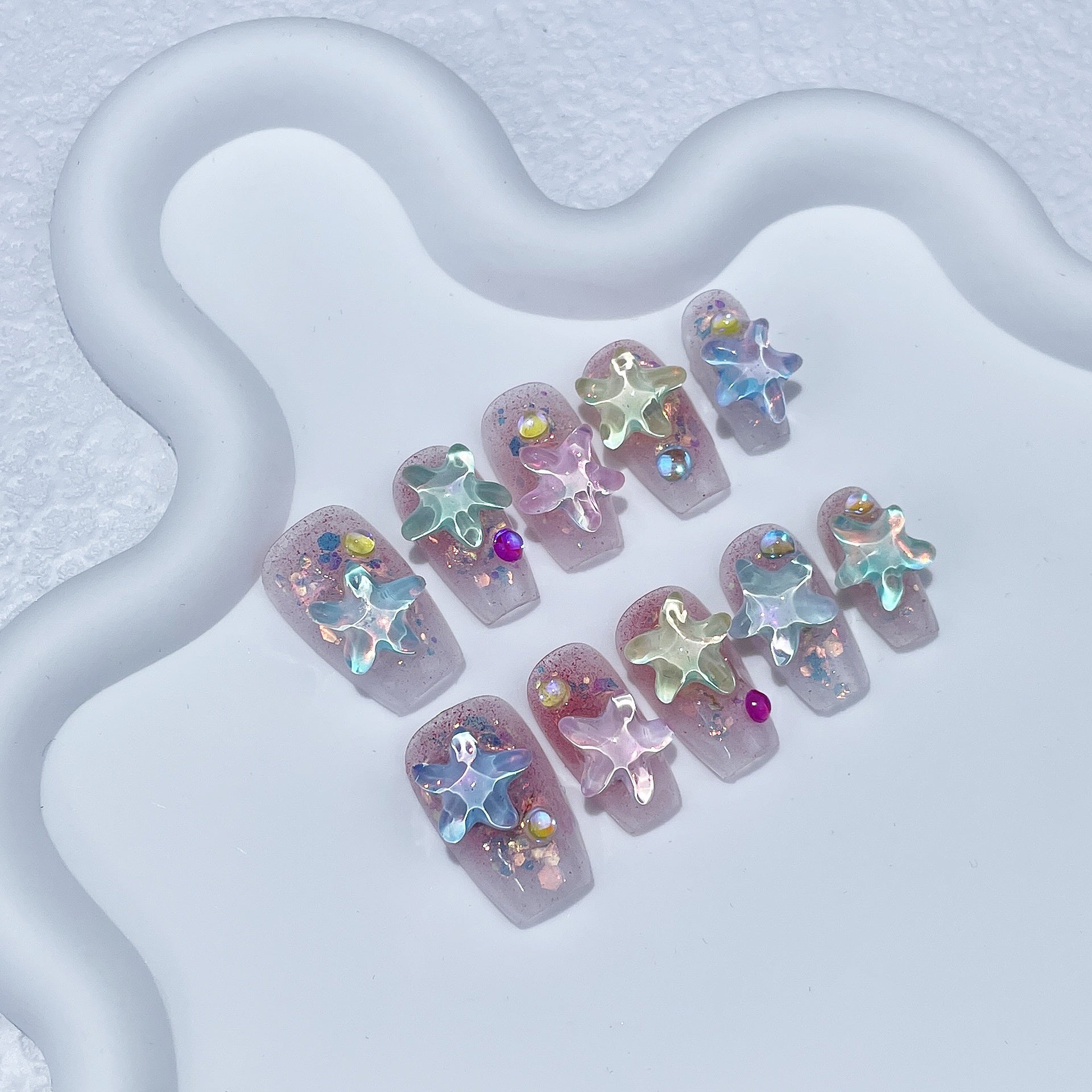 Summer Ice-permeable Hand-worn Mocha Water Ripple Starfish Simple Short Nail Stickers