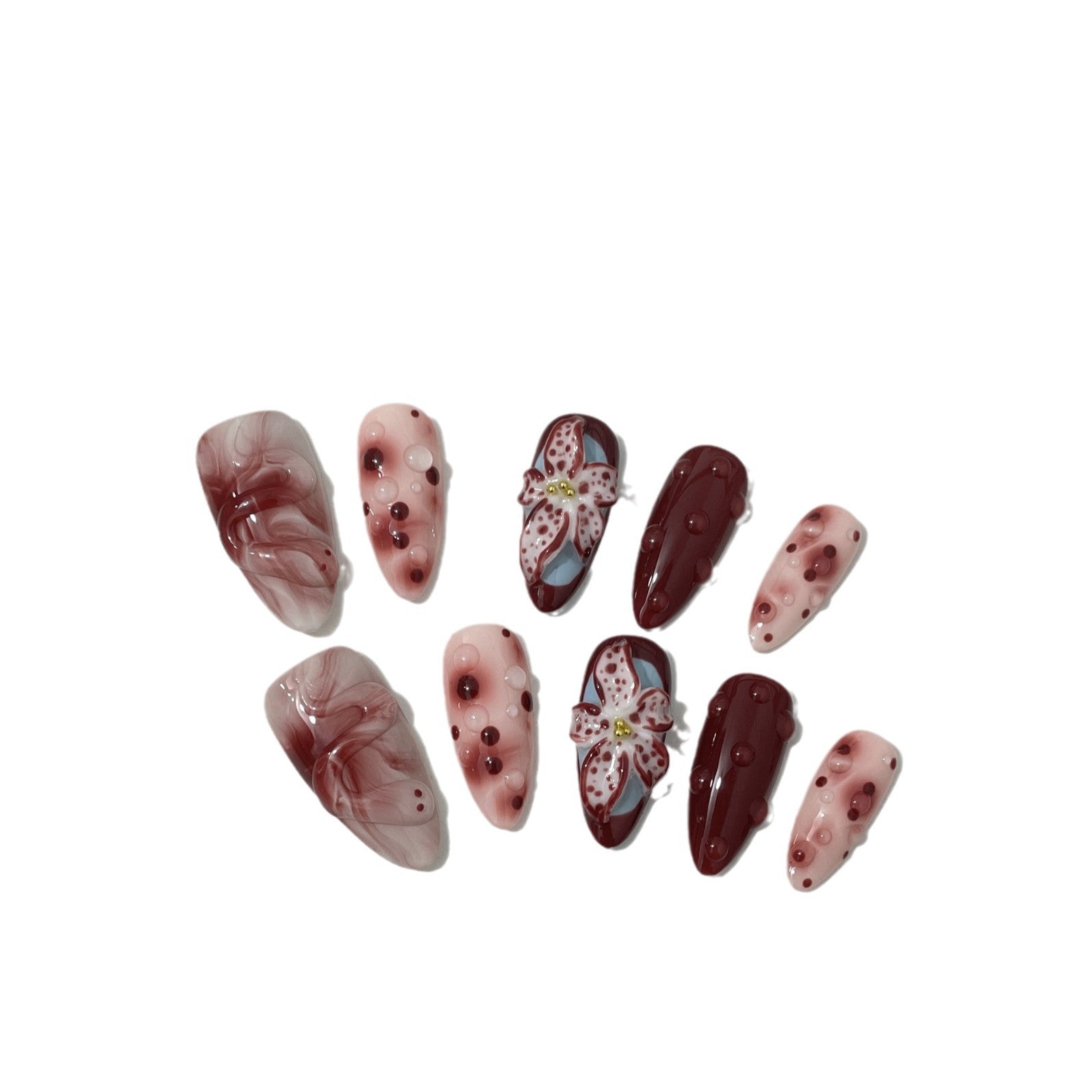 Blooming Hand-painted Three-dimensional Carved White High-grade Mid-length Manicure Wear Nail