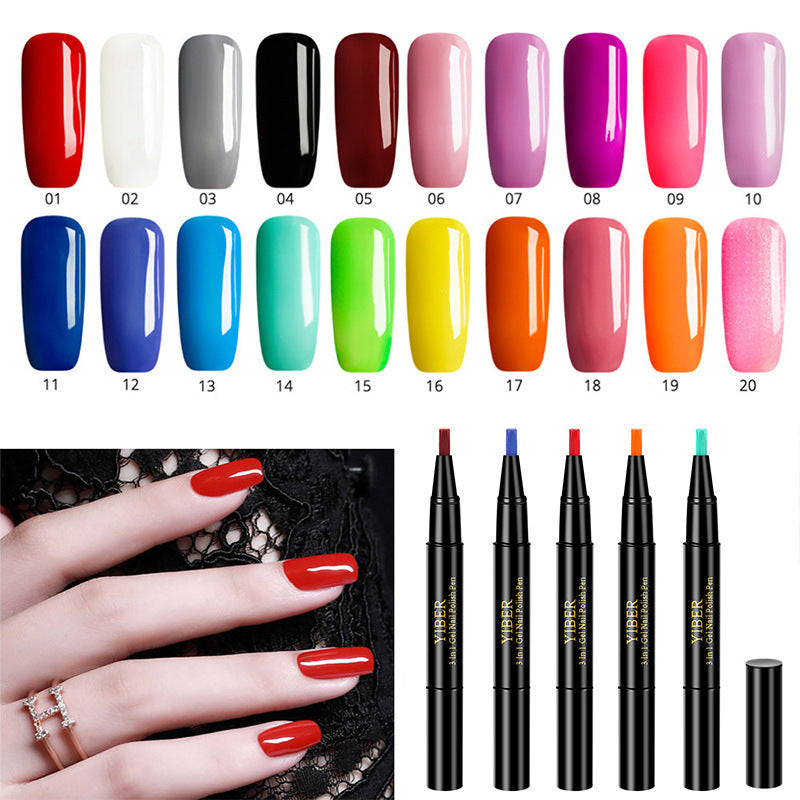 Yiber 5pcs Nail Polish Pen 3 In 1 One Step Glue Pen Multicolor
