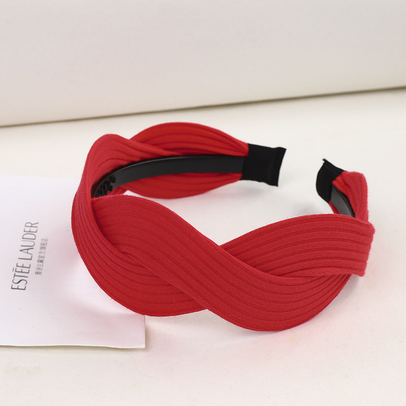 Fabric striped cross-knotted wide-brim hair accessory