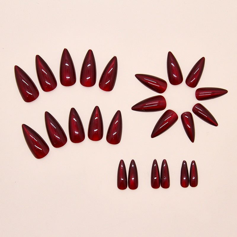 Wine Red Cat Eye Wear Nail Almond Nail Removable Nail Patch