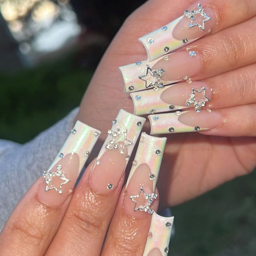 Wear Armor Long French Five-pointed Star Flash Diamond Nail Stickers Nail Tip