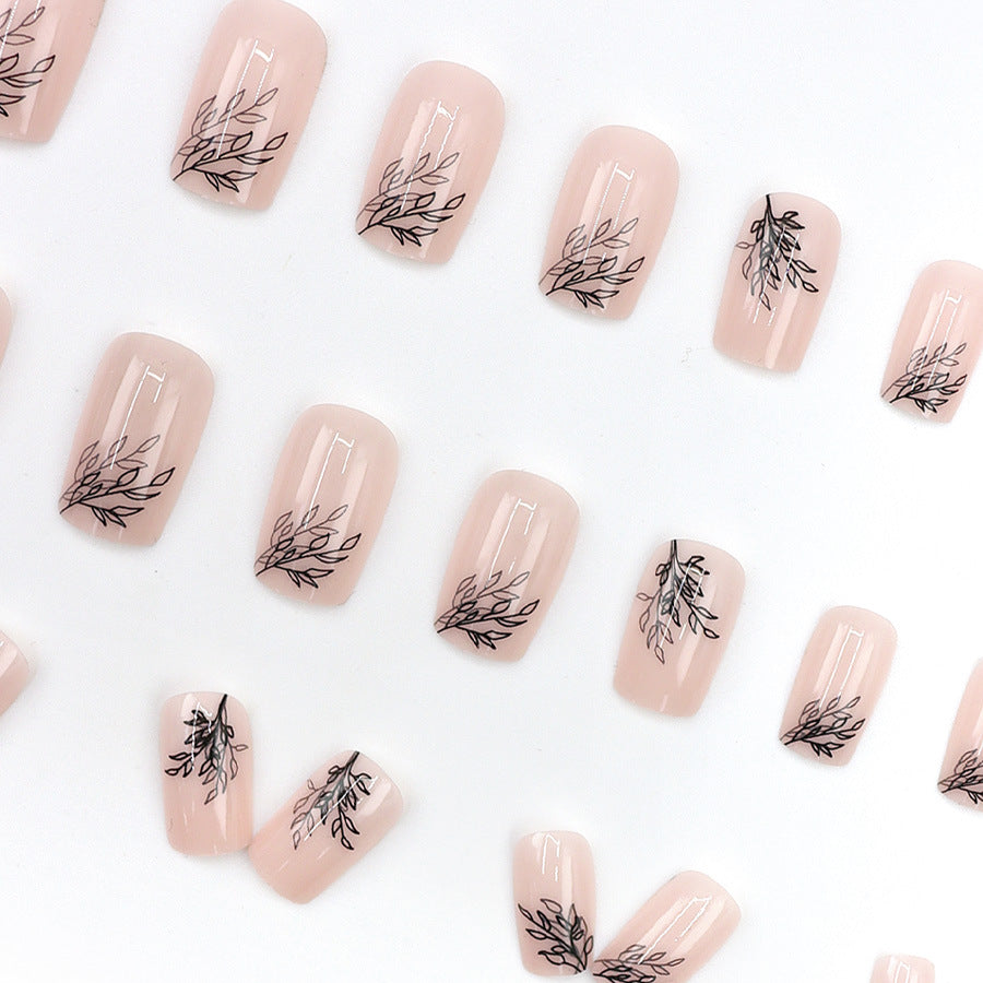Simple Ins Style Leaves Silhouette European Square Nail Sticker Retro