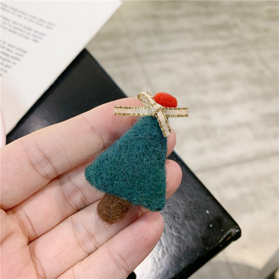 Cute wool felt elk snowman hairpin