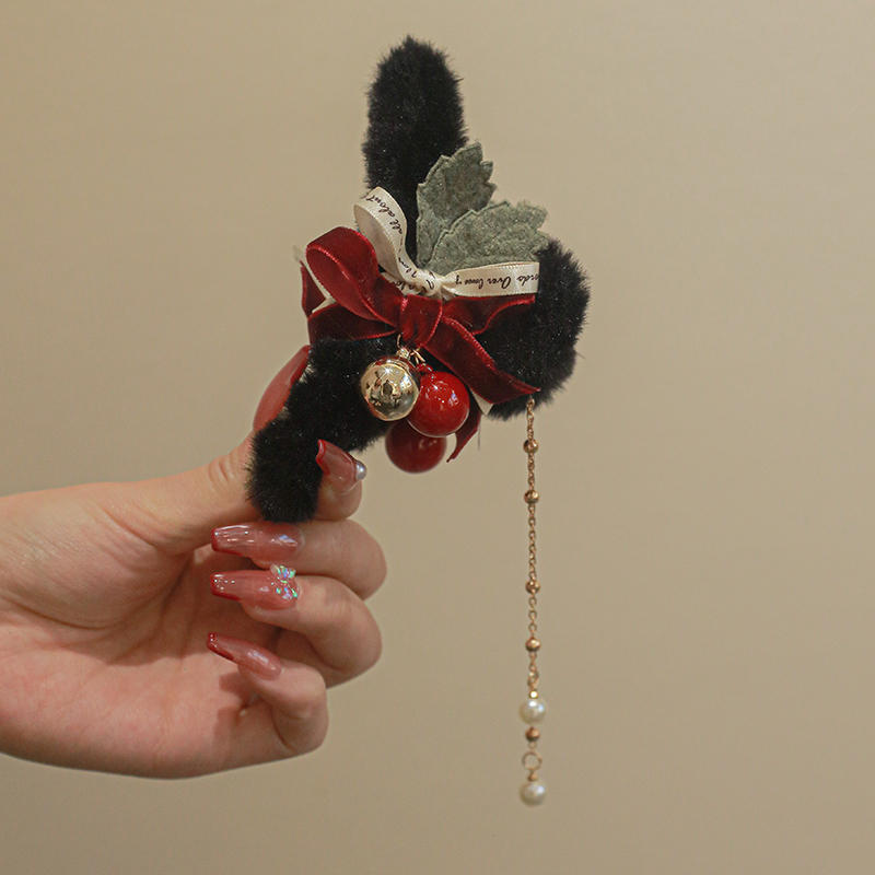 Plush Girl Bell Clip Christmas Hair Ornament