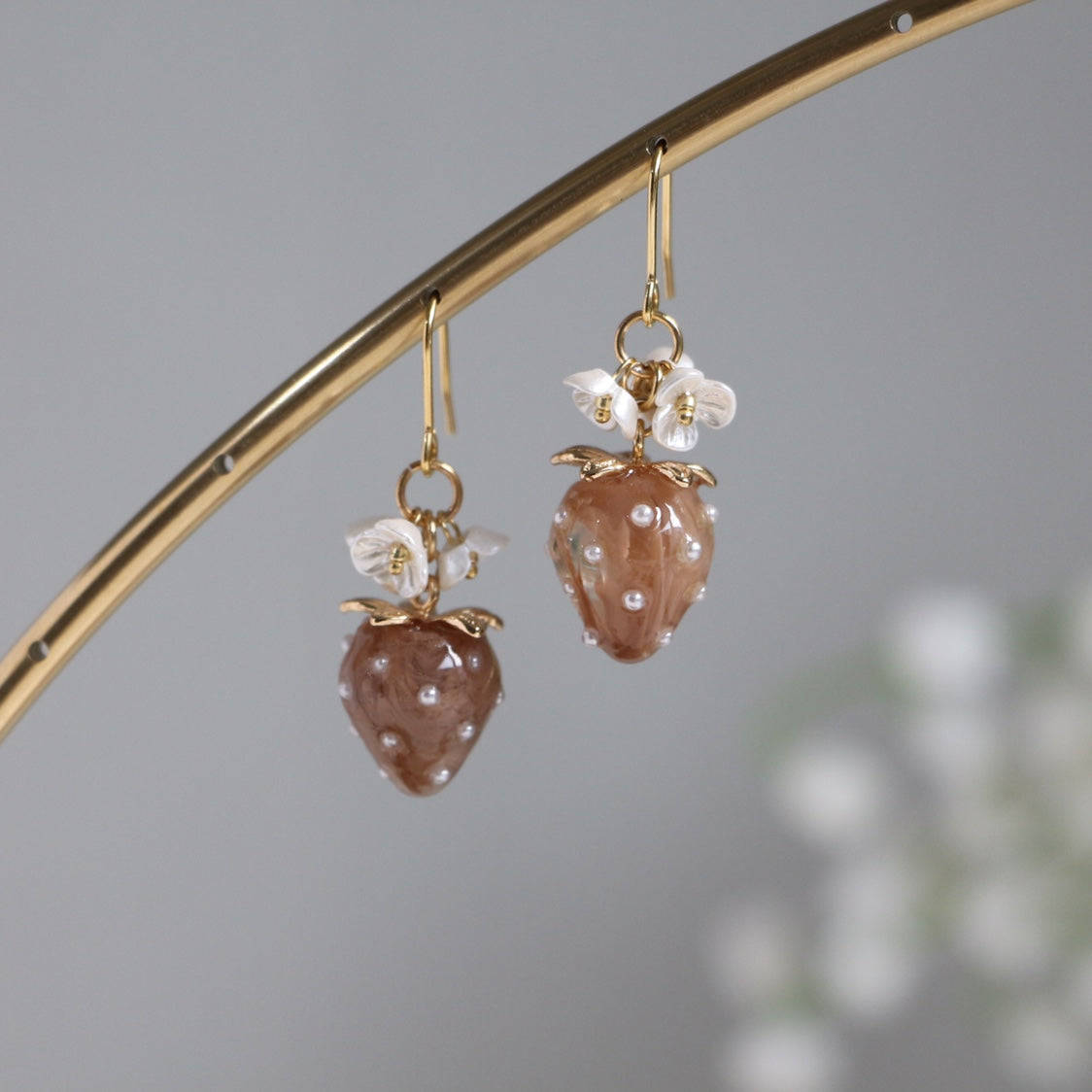 Cream Strawberry Ear Studs Ornament