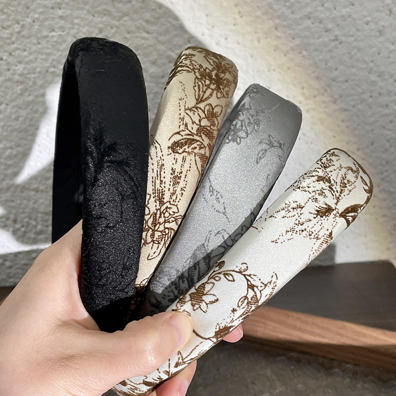 Champagne National Style Velvet Print Fine Sponge Headband