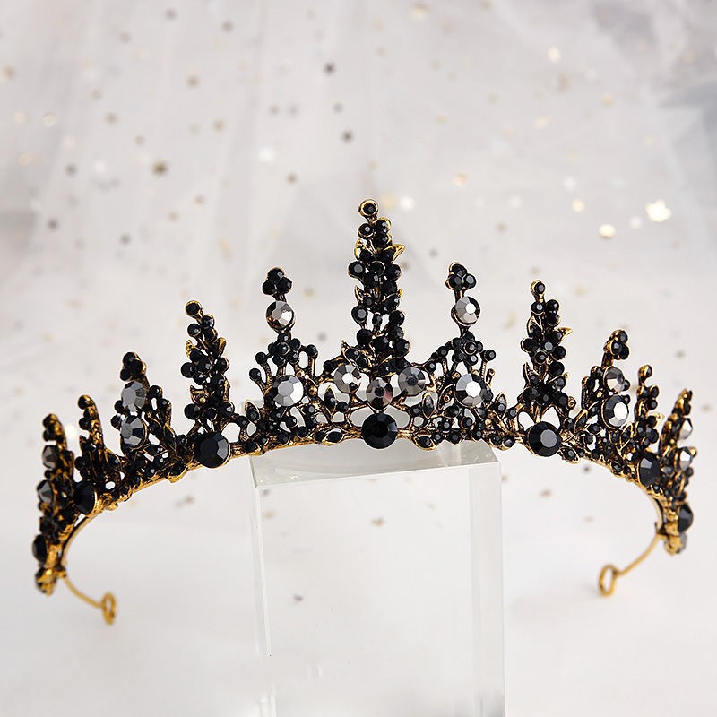 Black luxury crown bridal headdress wedding dress